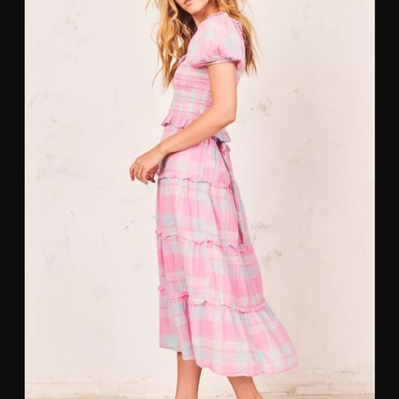 Loveshackfancy Lyla pink plaid midi skirt cotton M - Picture 3 of 11